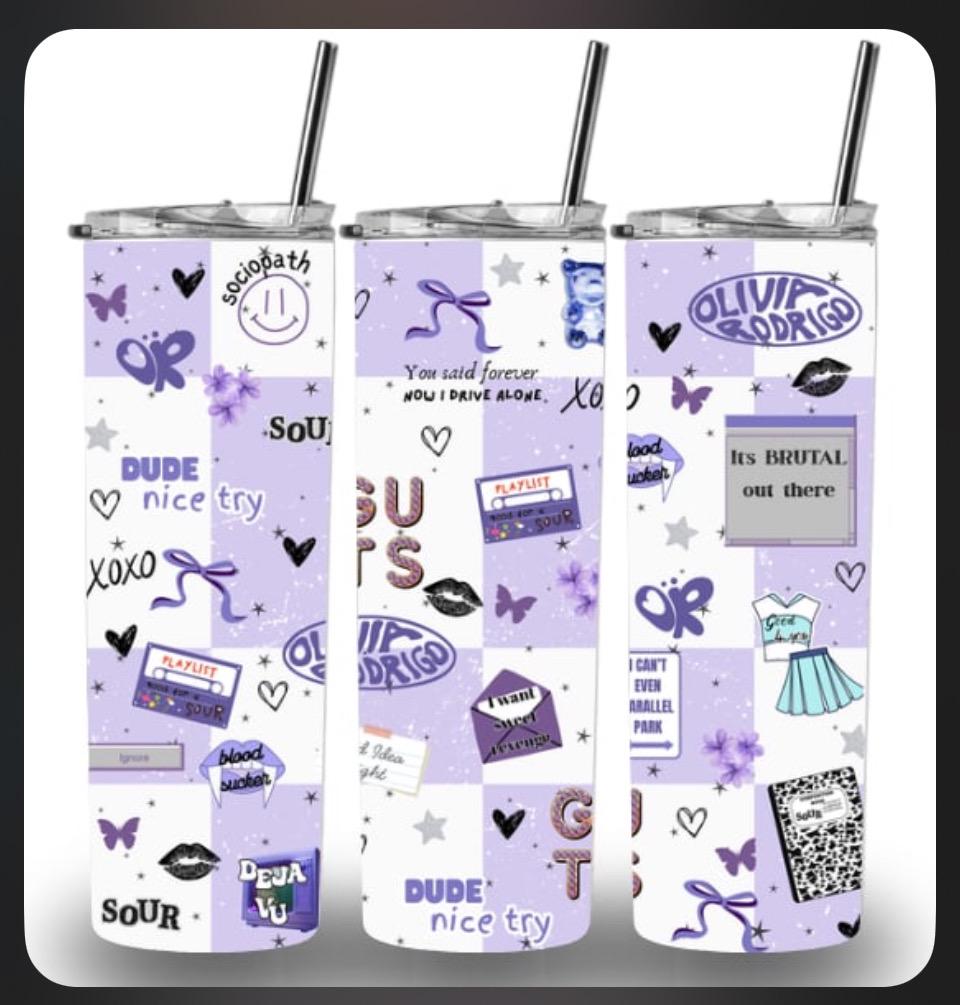 Olivia Rodrigo purple and white 20oz Custom Printed Tumbler