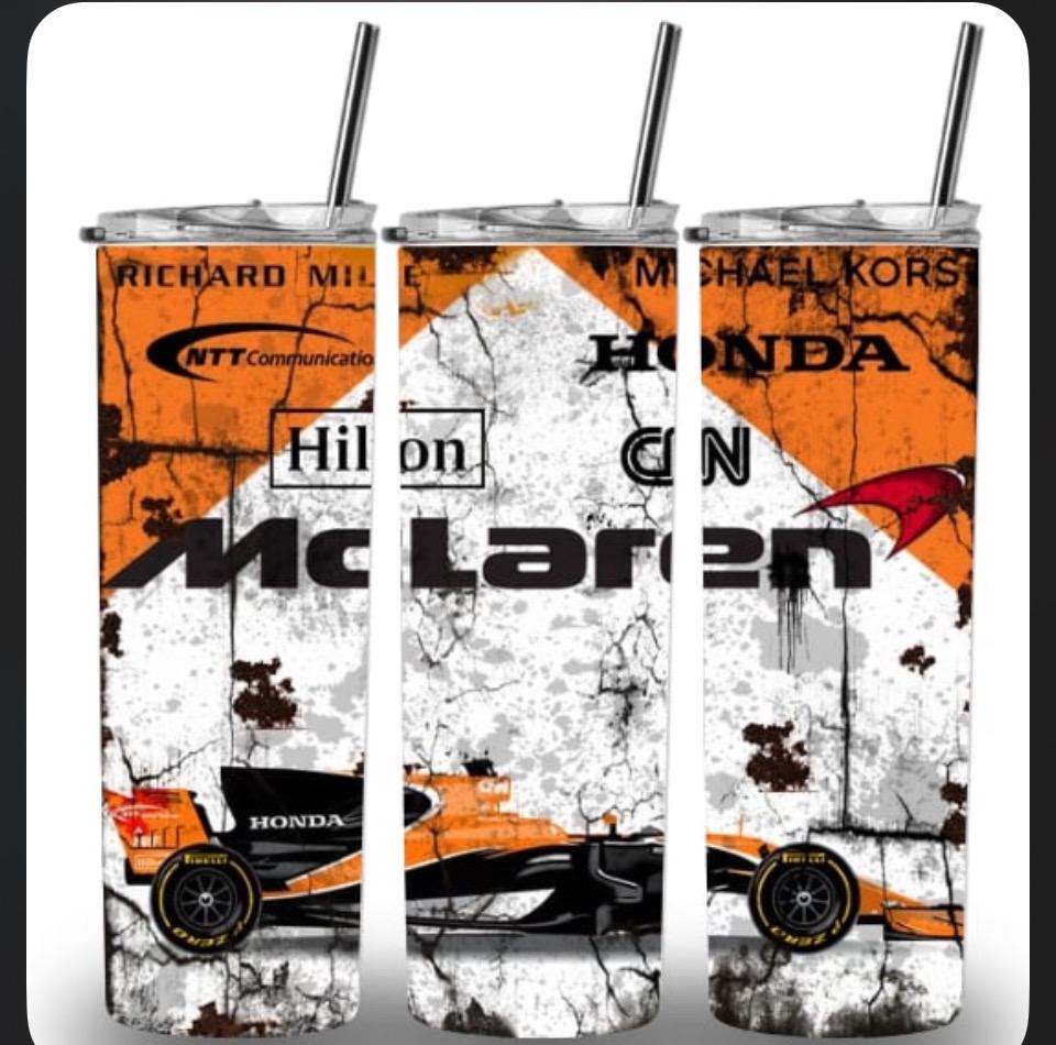 F1 McLaren racing car orange and white 20oz Custom Printed Tumbler