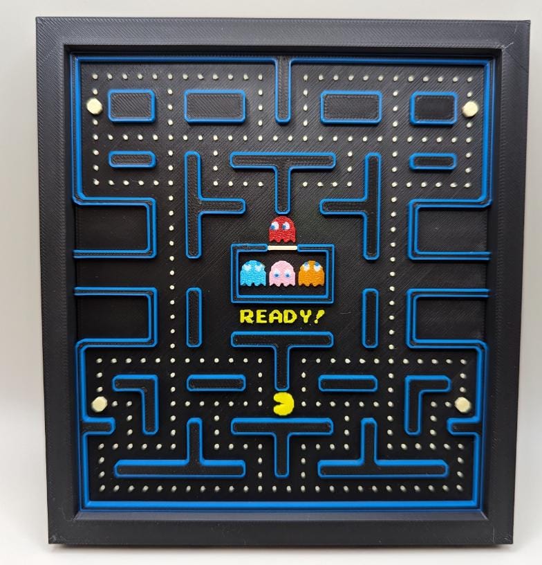 PAC-Man Retro Video Game (9.5x8.5inch) 3D printed wall Mountable Frame