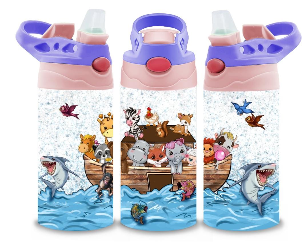 Noak Ark Themed 12oz Printed Childrens Tumbler Cup With Silcone Sprout Sport Lid