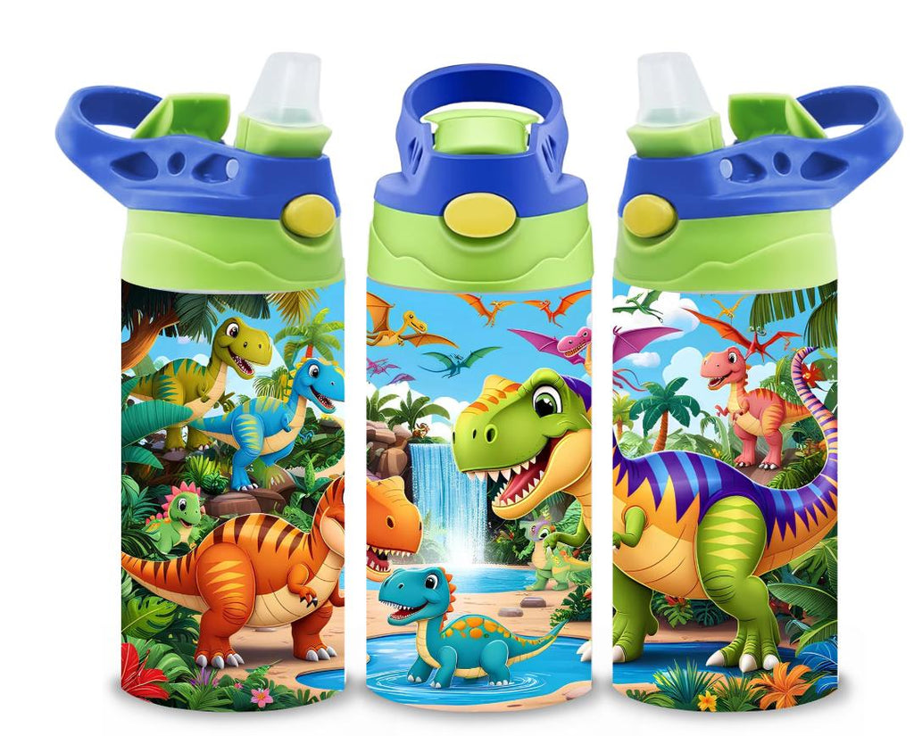Dinosaurs Themed 12oz Printed Childrens Tumbler Cup With Silcone Sprout Sport Lid