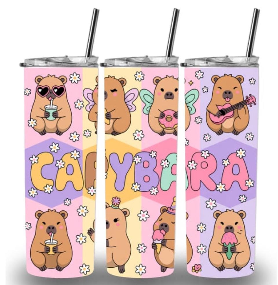 Capybara pink and yellow 20oz Custom Printed Tumbler