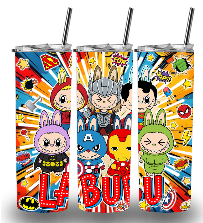 Labubu Superheroes 20oz Custom Printed Tumbler