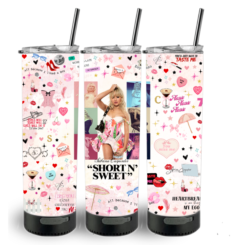 Sabrina Carpenter 20oz Bluetooth Speaker Custom Printed Tumbler