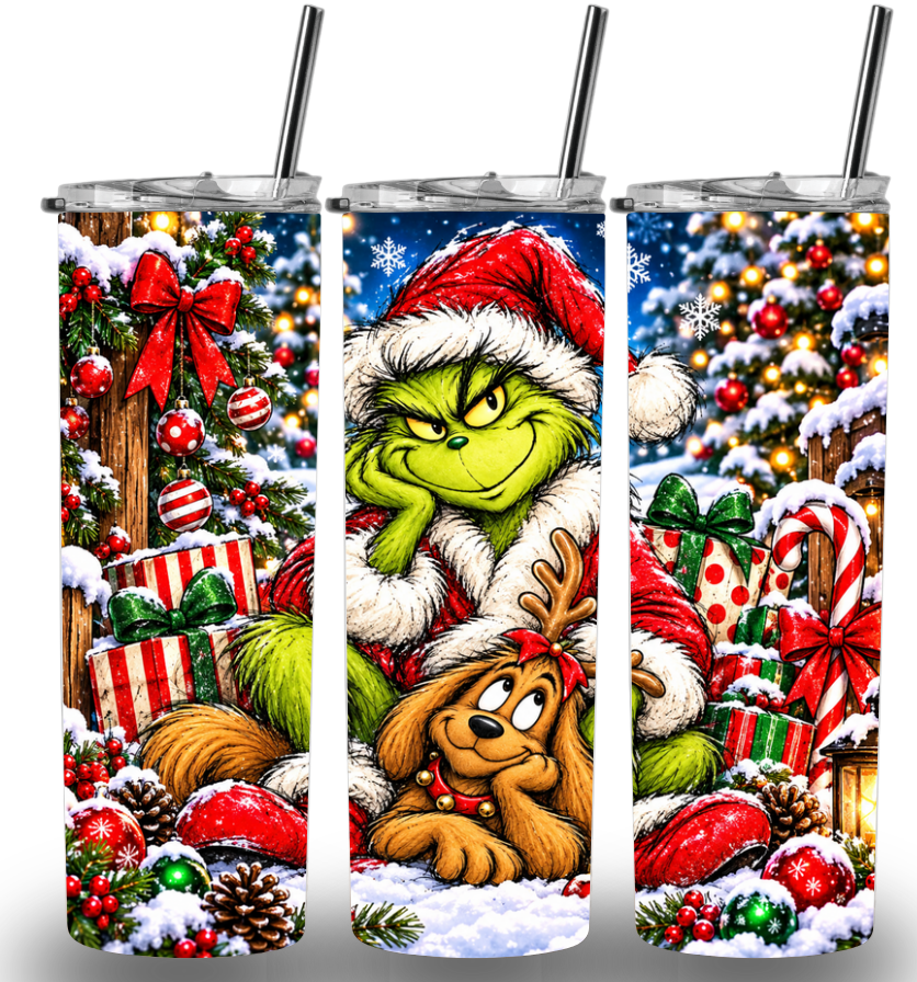 Christmas Grinch Themed Stainless Steel 20oz Custom Printed Tumbler