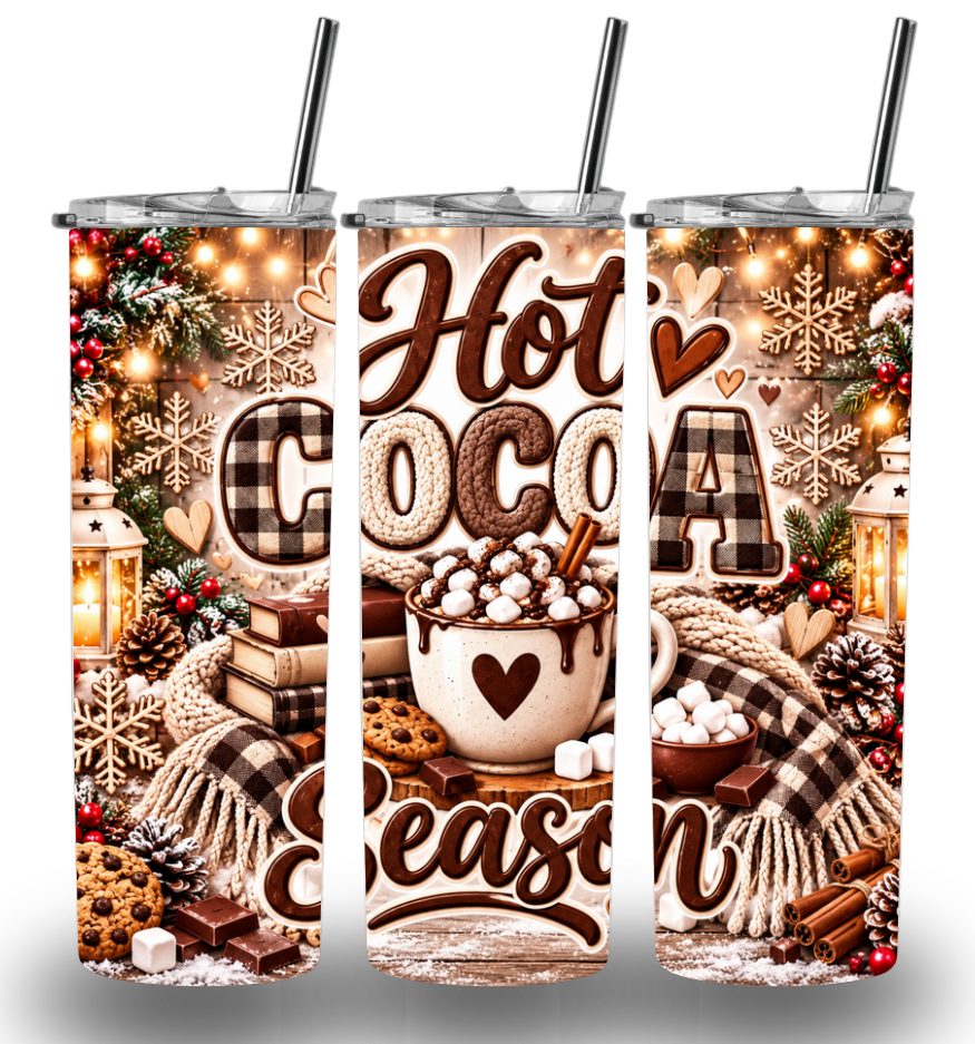 Christmas Hot Cocoa Themed Stainless Steel 20oz Custom Printed Tumbler