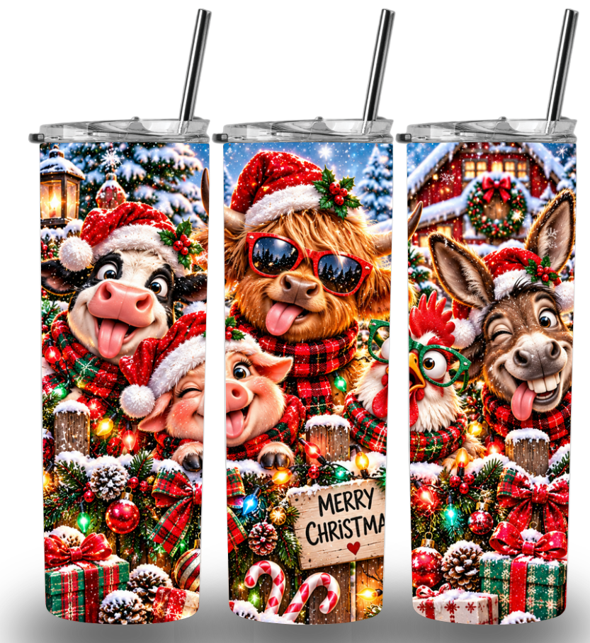 Christmas Themed Stainless Steel 20oz Custom Printed Tumbler