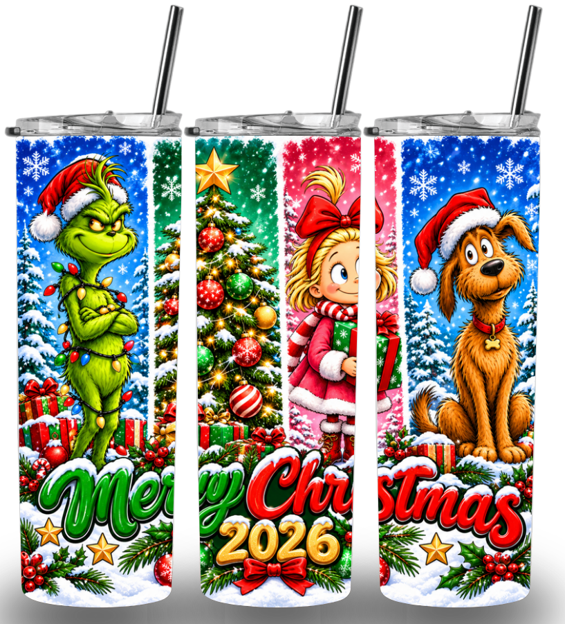 Christmas Themed Stainless Steel 20oz Custom Printed Tumbler