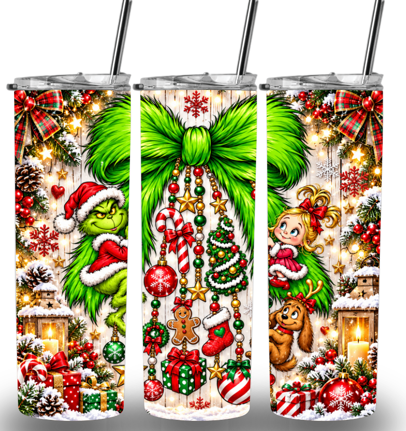 Christmas Themed Stainless Steel 20oz Custom Printed Tumbler