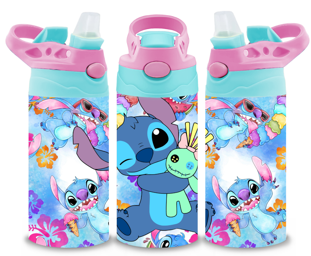 Stitch Themed 12oz Printed Childrens Tumbler Cup With Silcone Sprout Sport Lid