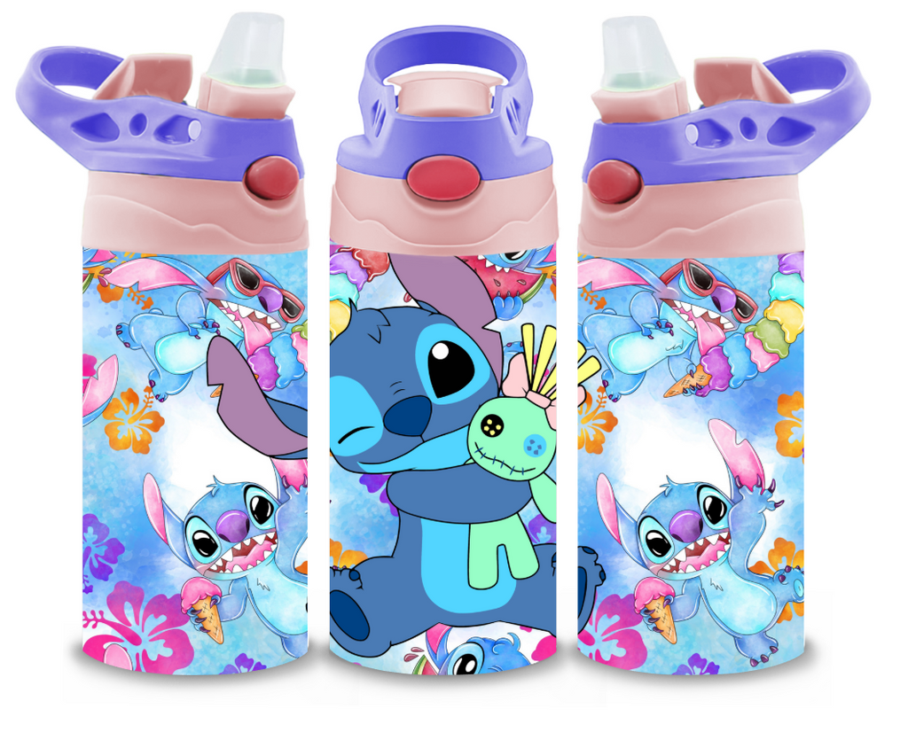 Stitch Themed 12oz Printed Childrens Tumbler Cup With Silcone Sprout Sport Lid