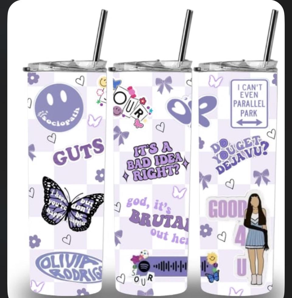 Olivia Rodrigo purple and white 20oz Custom Printed Tumbler
