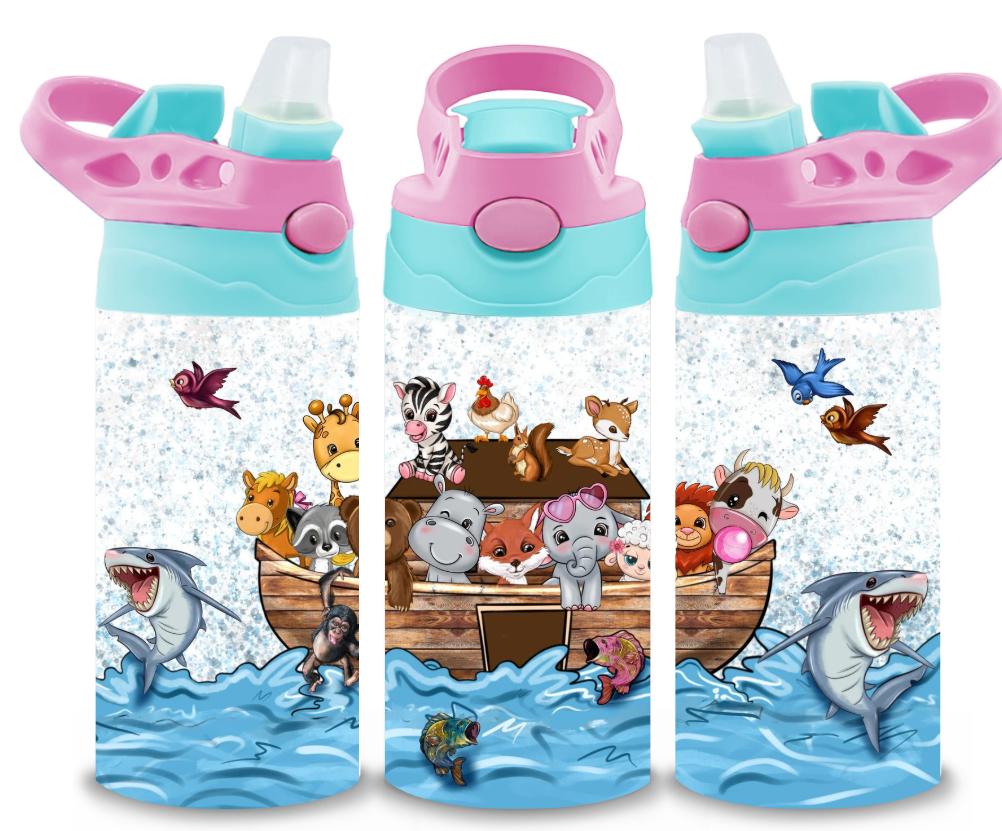 Noak Ark Themed 12oz Printed Childrens Tumbler Cup With Silcone Sprout Sport Lid