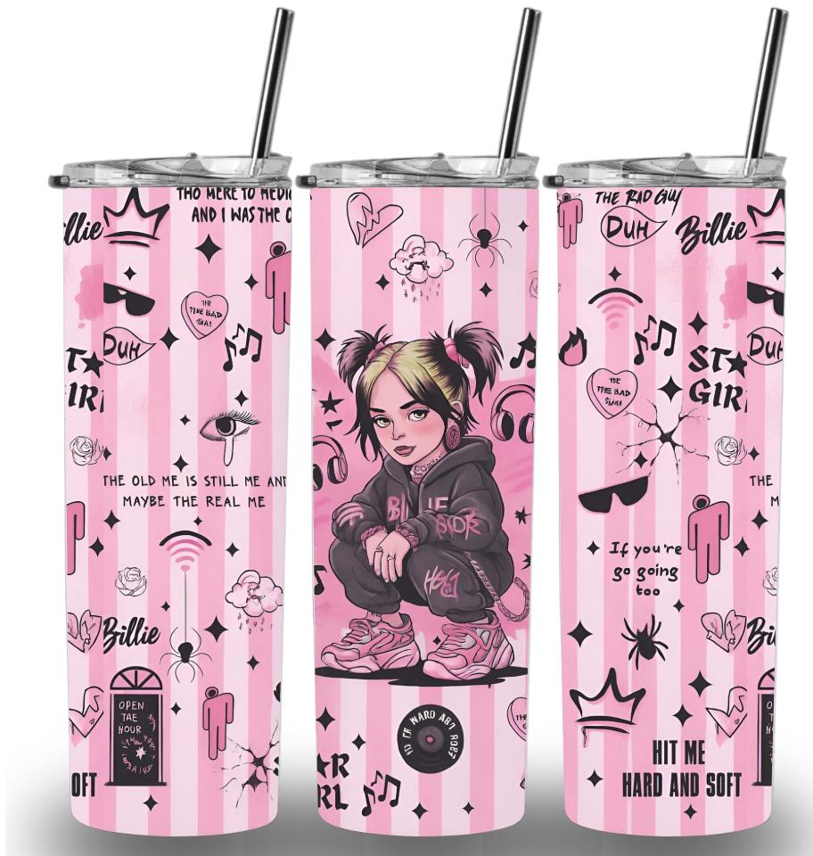 Billie Ellish Pink 20oz Custom Printed Tumbler