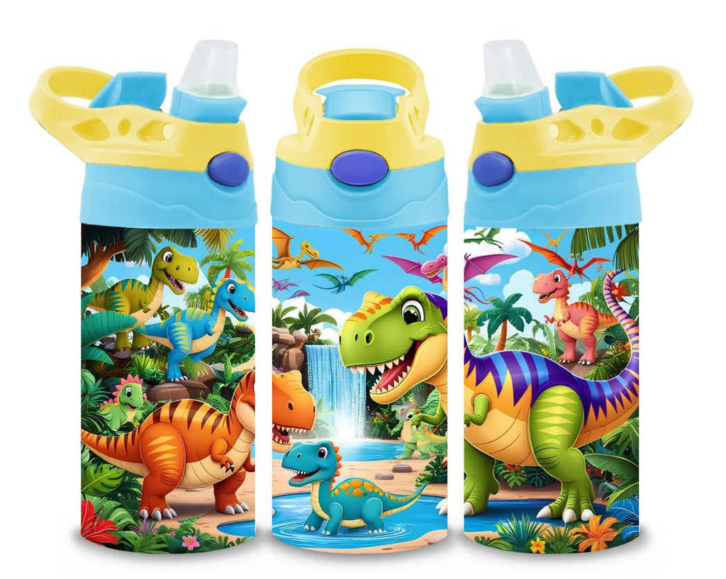 Dinosaurs Themed 12oz Printed Childrens Tumbler Cup With Silcone Sprout Sport Lid