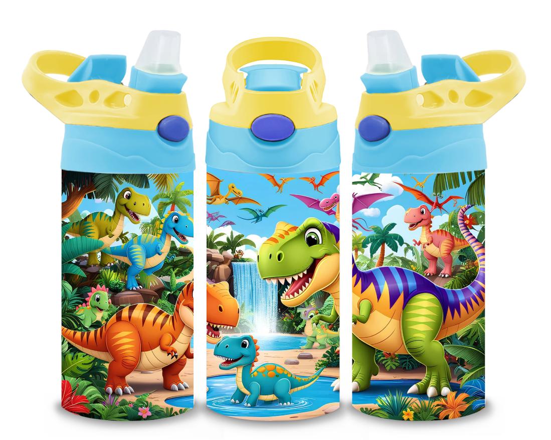 Dinosaurs Themed 12oz Printed Childrens Tumbler Cup With Silcone Sprout Sport Lid