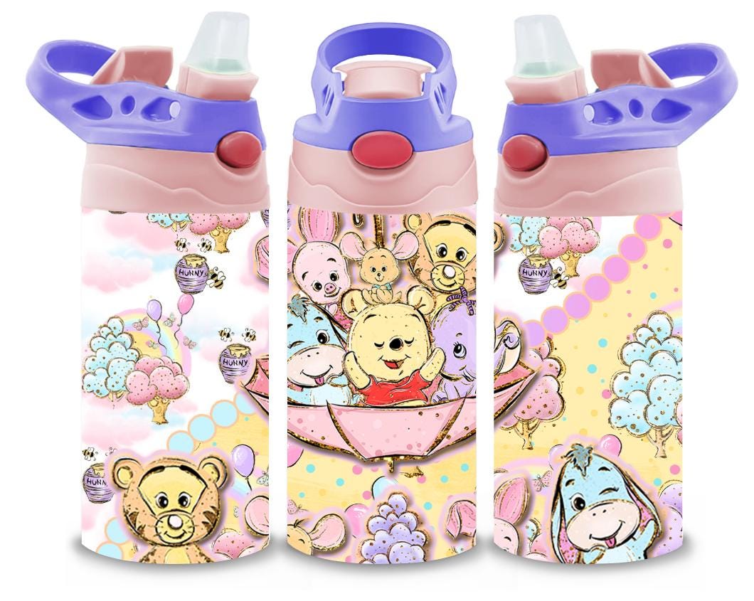 Winnie The Pooh Themed 12oz Printed Childrens Tumbler Cup With Silcone Sprout Sport Lid