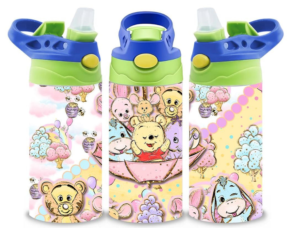Winnie The Pooh Themed 12oz Printed Childrens Tumbler Cup With Silcone Sprout Sport Lid