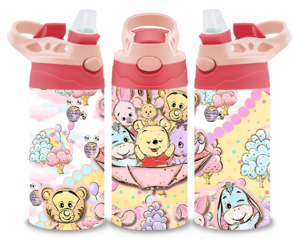 Winnie The Pooh Themed 12oz Printed Childrens Tumbler Cup With Silcone Sprout Sport Lid