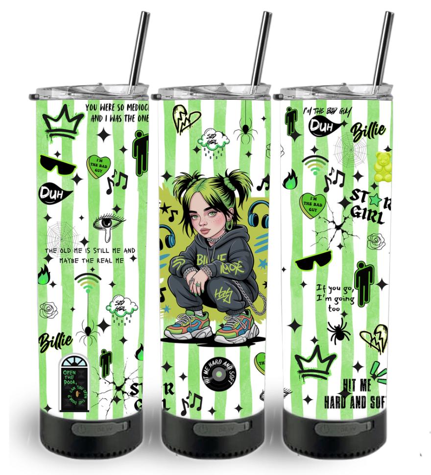 Billie Ellish 20oz Bluetooth Speaker Custom Printed Tumbler